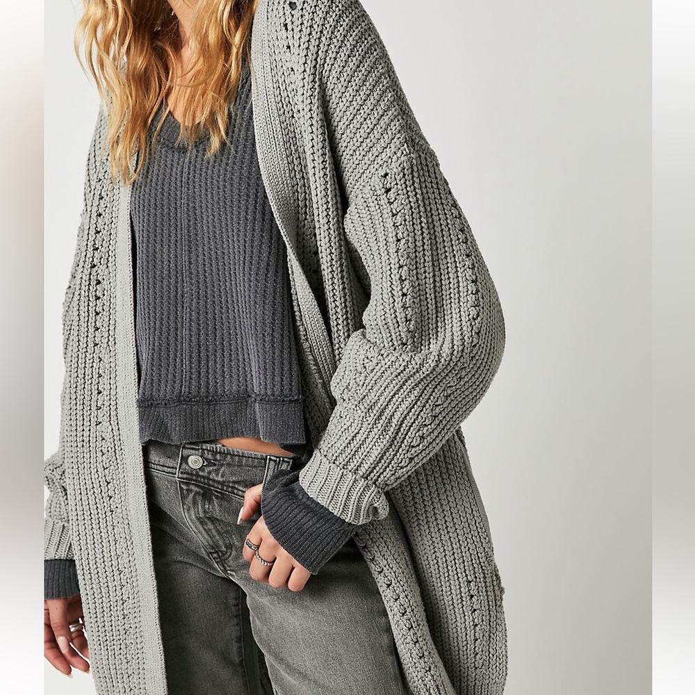 Free People Nightingale Cardi in Silver Gleam